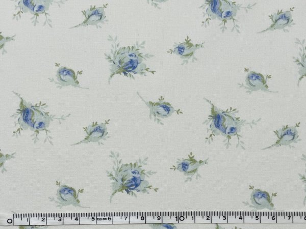 画像1: ローズ柄　ブルー×オフ(グレー寄り) (1)