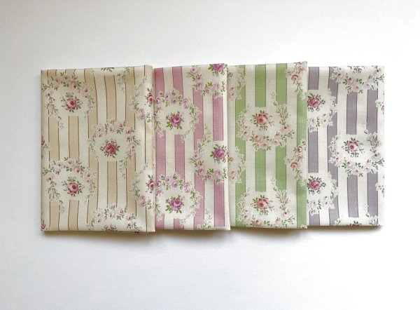 画像1: カットクロス４枚セット　ローズストライプ (1)